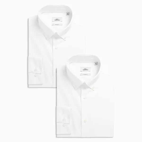 2PK White Button Down Collar Shirts