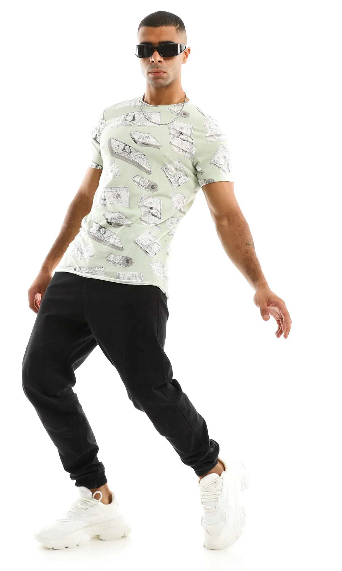 97360 Light Mint Dollar Bills Round Neck T-Shirt