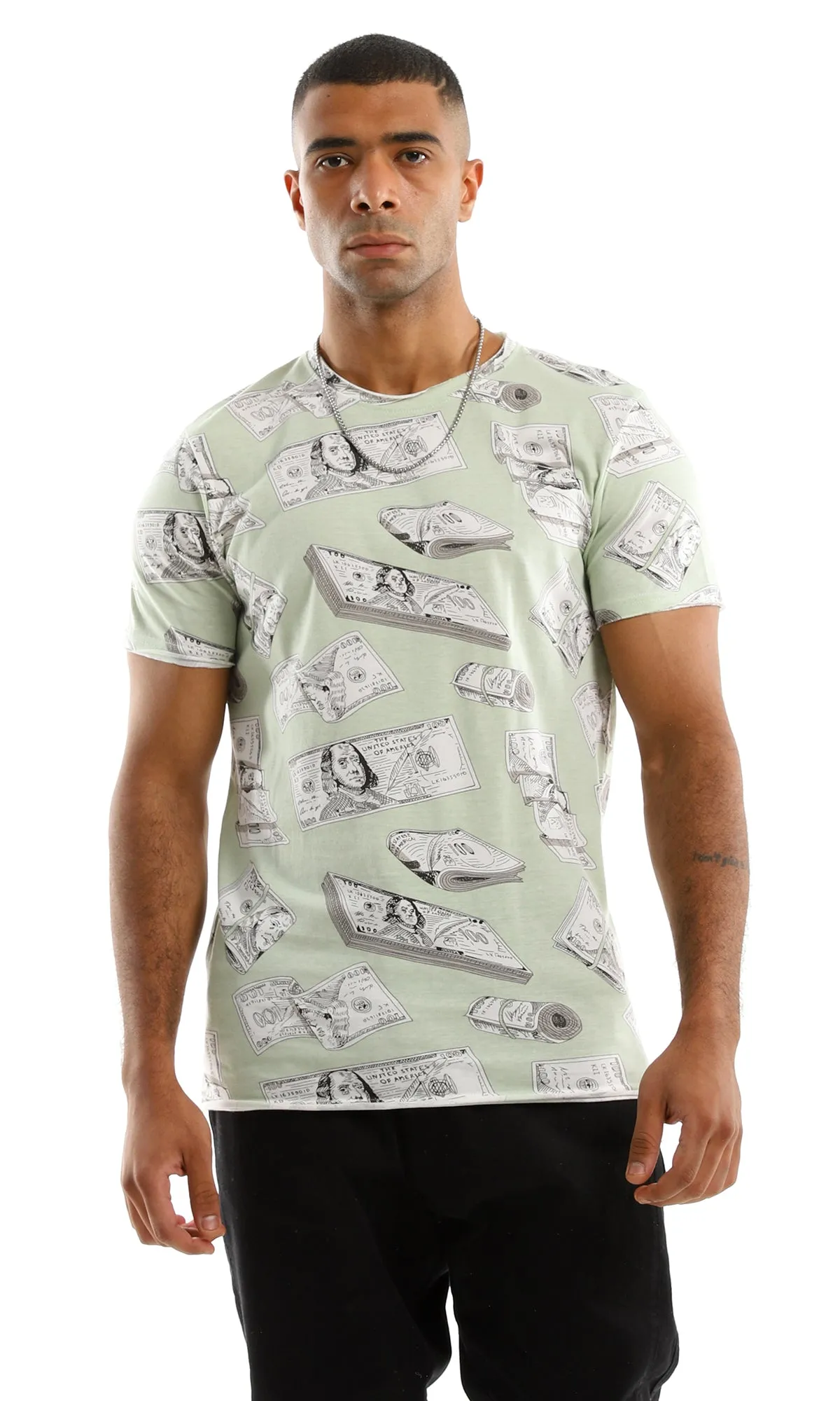 97360 Light Mint Dollar Bills Round Neck T-Shirt