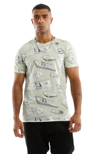 97360 Light Mint Dollar Bills Round Neck T-Shirt