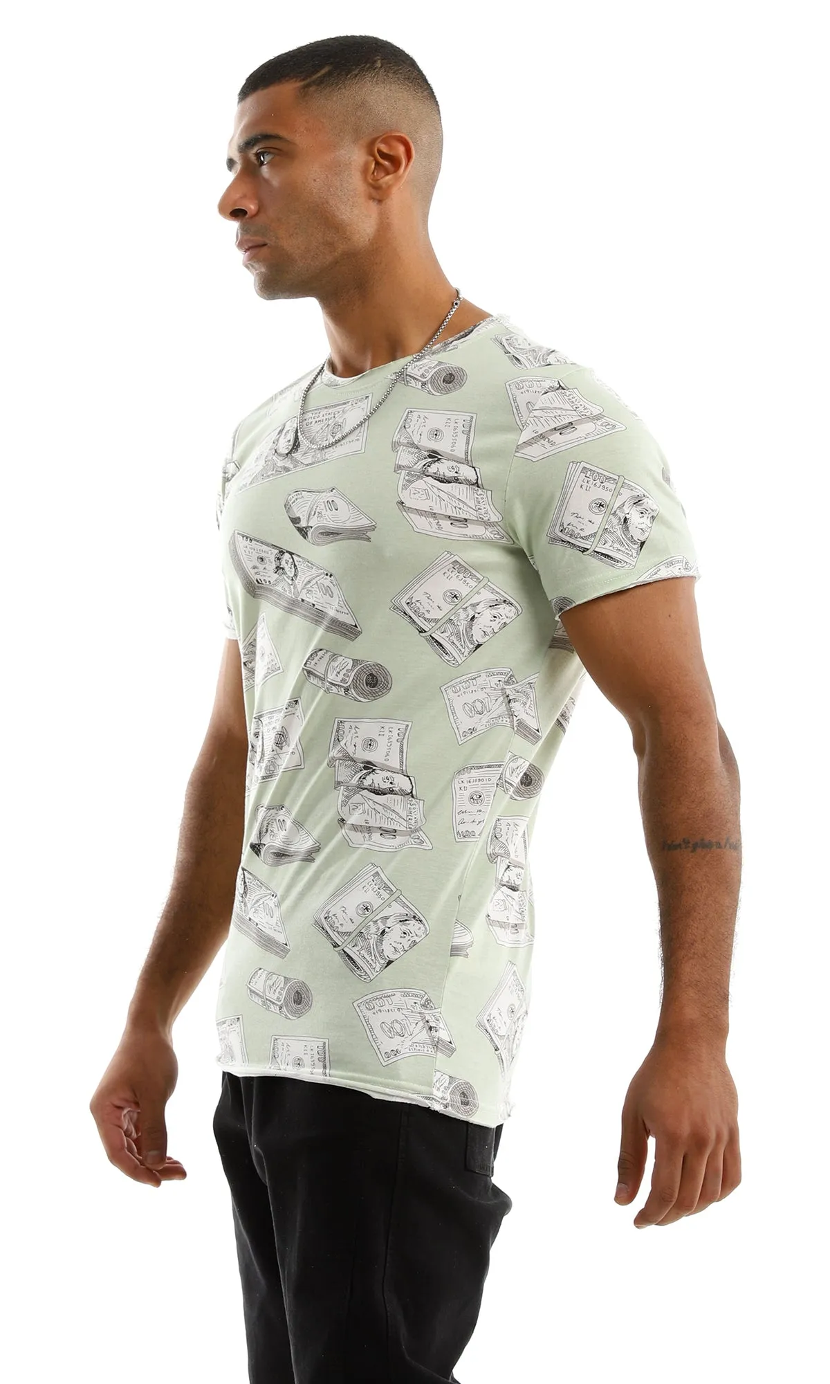 97360 Light Mint Dollar Bills Round Neck T-Shirt