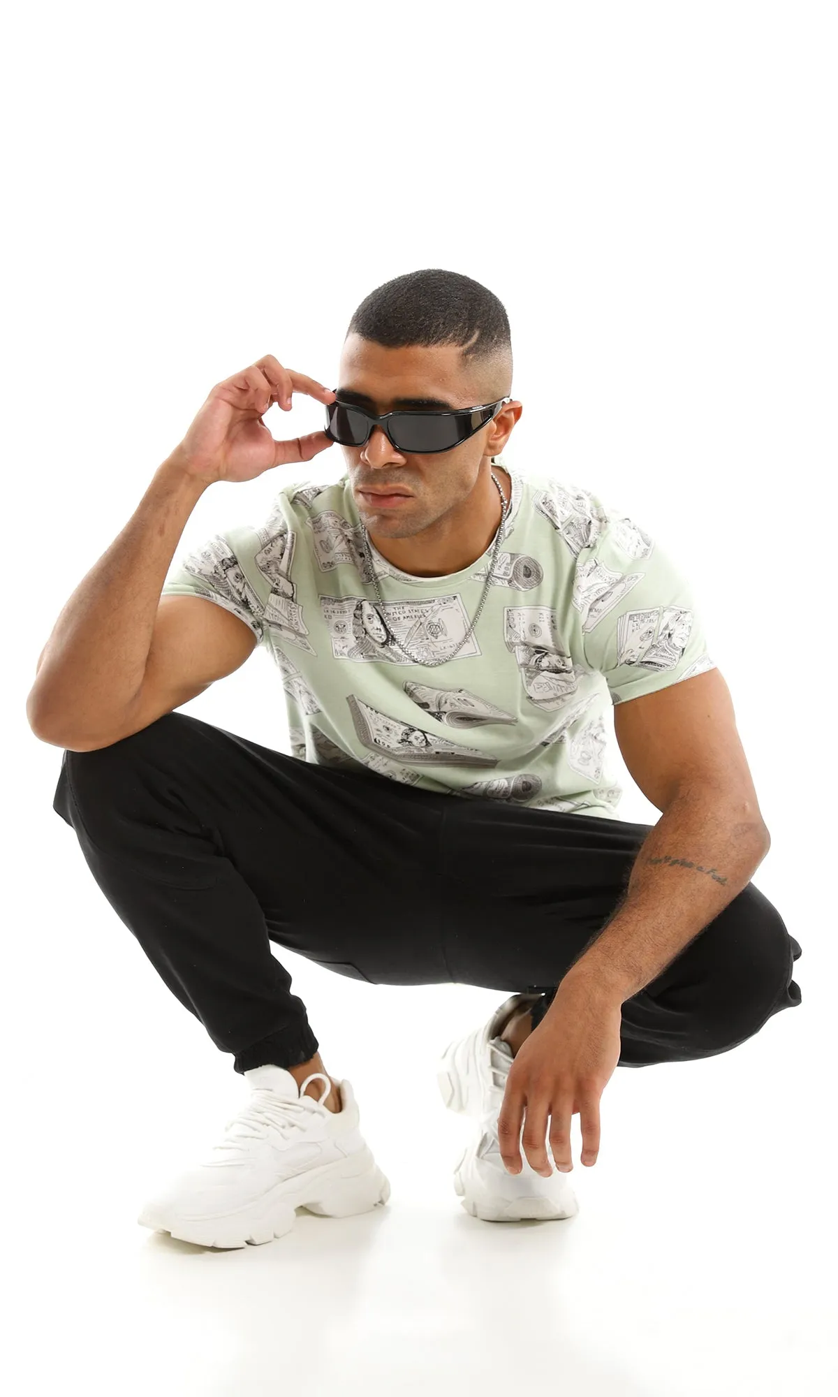 97360 Light Mint Dollar Bills Round Neck T-Shirt