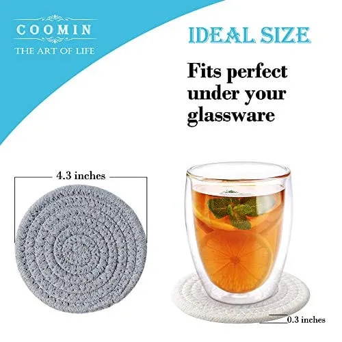 Absorbent Drink Coasters Handmade Braided Drink Coasters, Super Absorbent Heat-Resistant Coasters for Drinks Great Housewarming Gift (Dark Grey, Light Grey, Beige, 6)