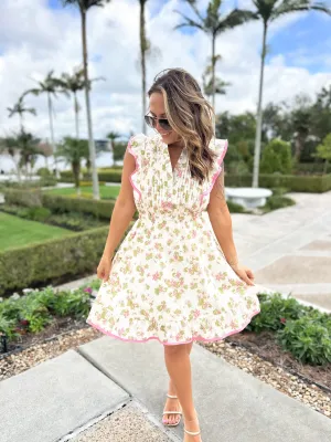 Afternoon Tea Pleated Flutter Sleeve Dress - Rose