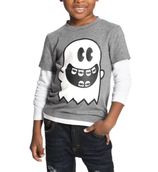 Appaman - Boys Repo Long Sleeve Ghost Tee in Heather Grey