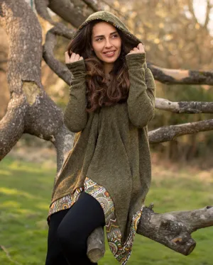 Azteca Hooded Cardigan Cloak Olive Green
