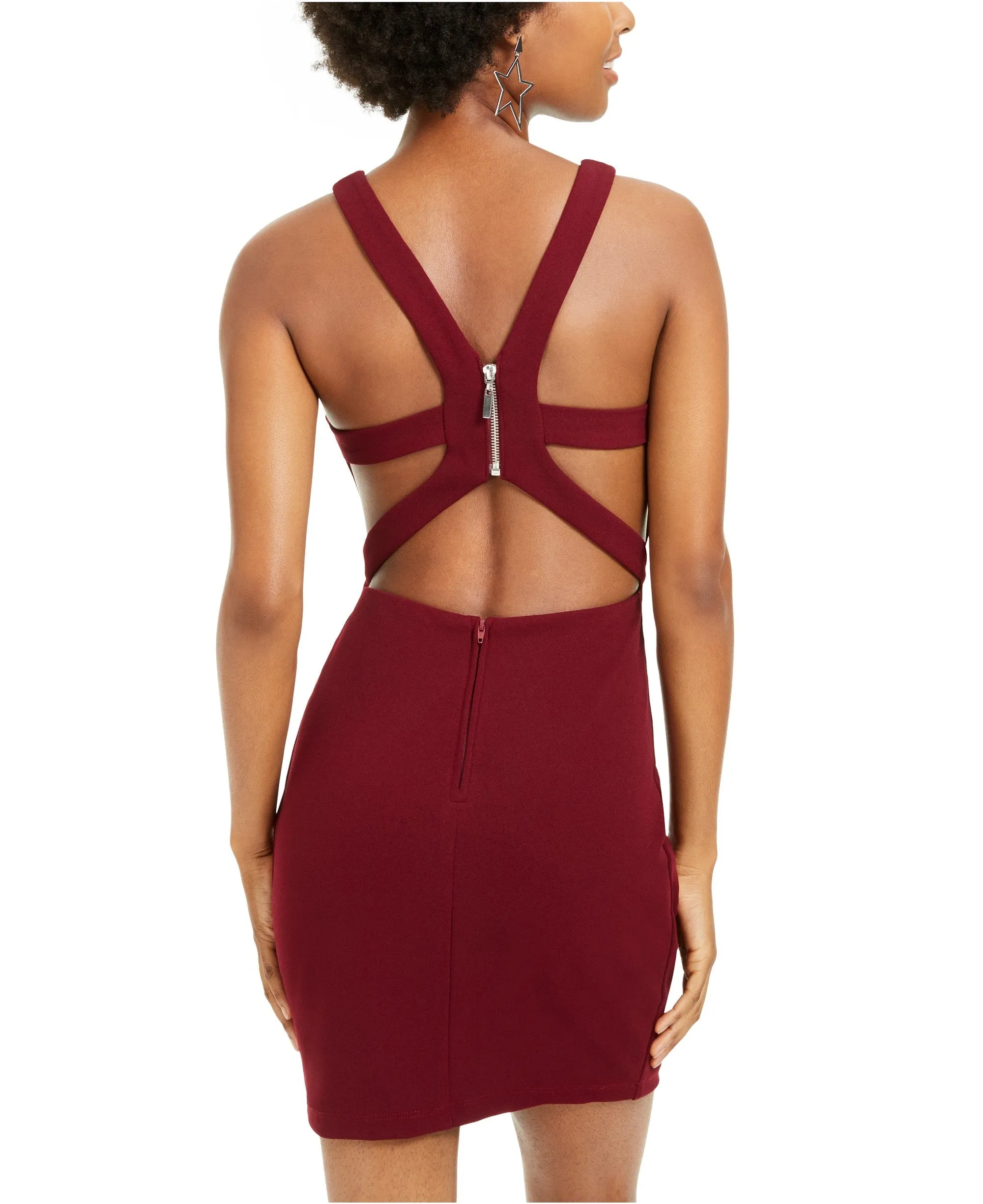 B Darlin Juniors' Strappy Cut-Out Back V-Neck Dress, Red, 11/12/L