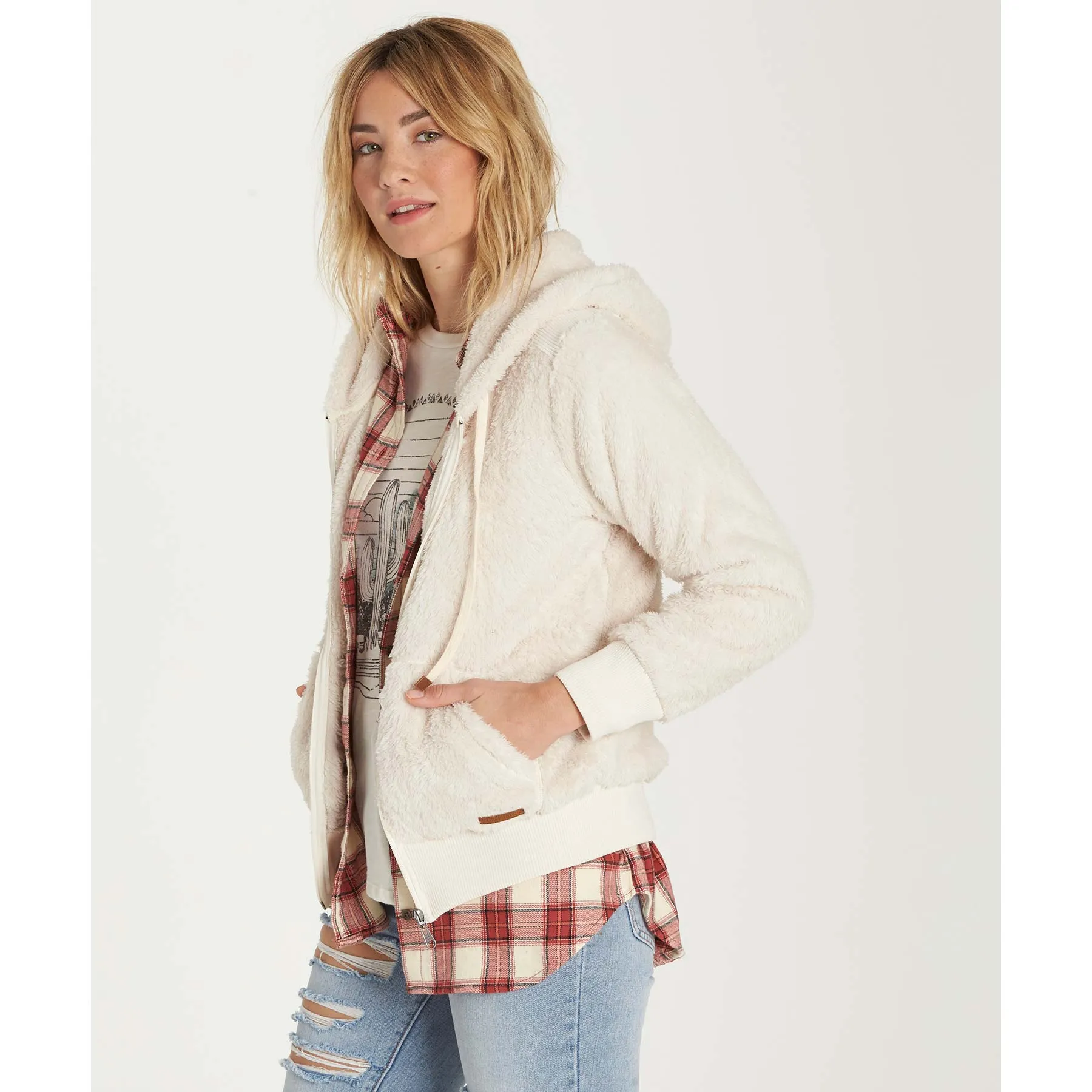 Billabong Women's Cozy Down Luxe Butter Fleece Jacket | White Cap