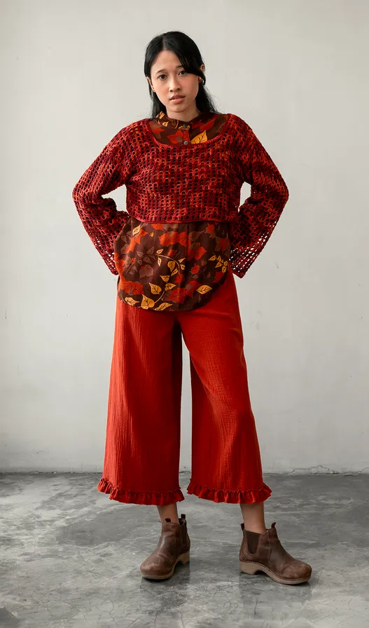 Blouse Top Rayon Bougainvillea Brown, 3 Sizes