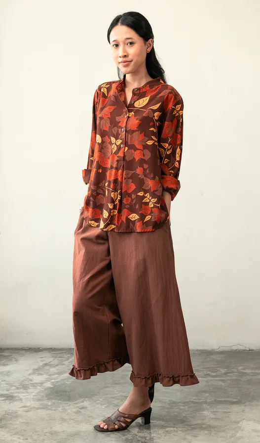 Blouse Top Rayon Bougainvillea Brown, 3 Sizes