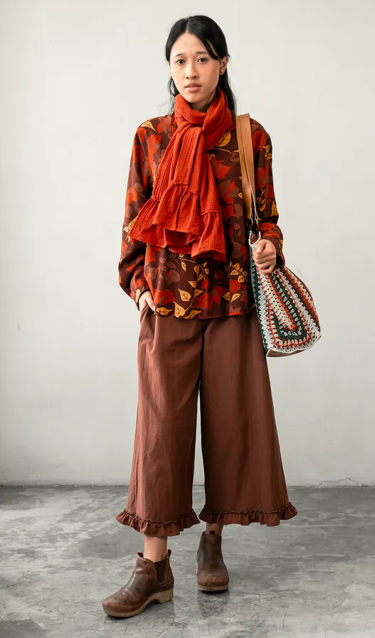 Blouse Top Rayon Bougainvillea Brown, 3 Sizes