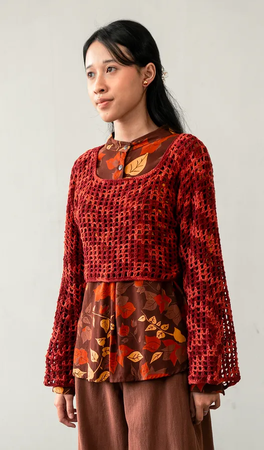 Blouse Top Rayon Bougainvillea Brown, 3 Sizes
