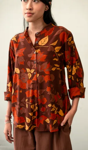 Blouse Top Rayon Bougainvillea Brown, 3 Sizes