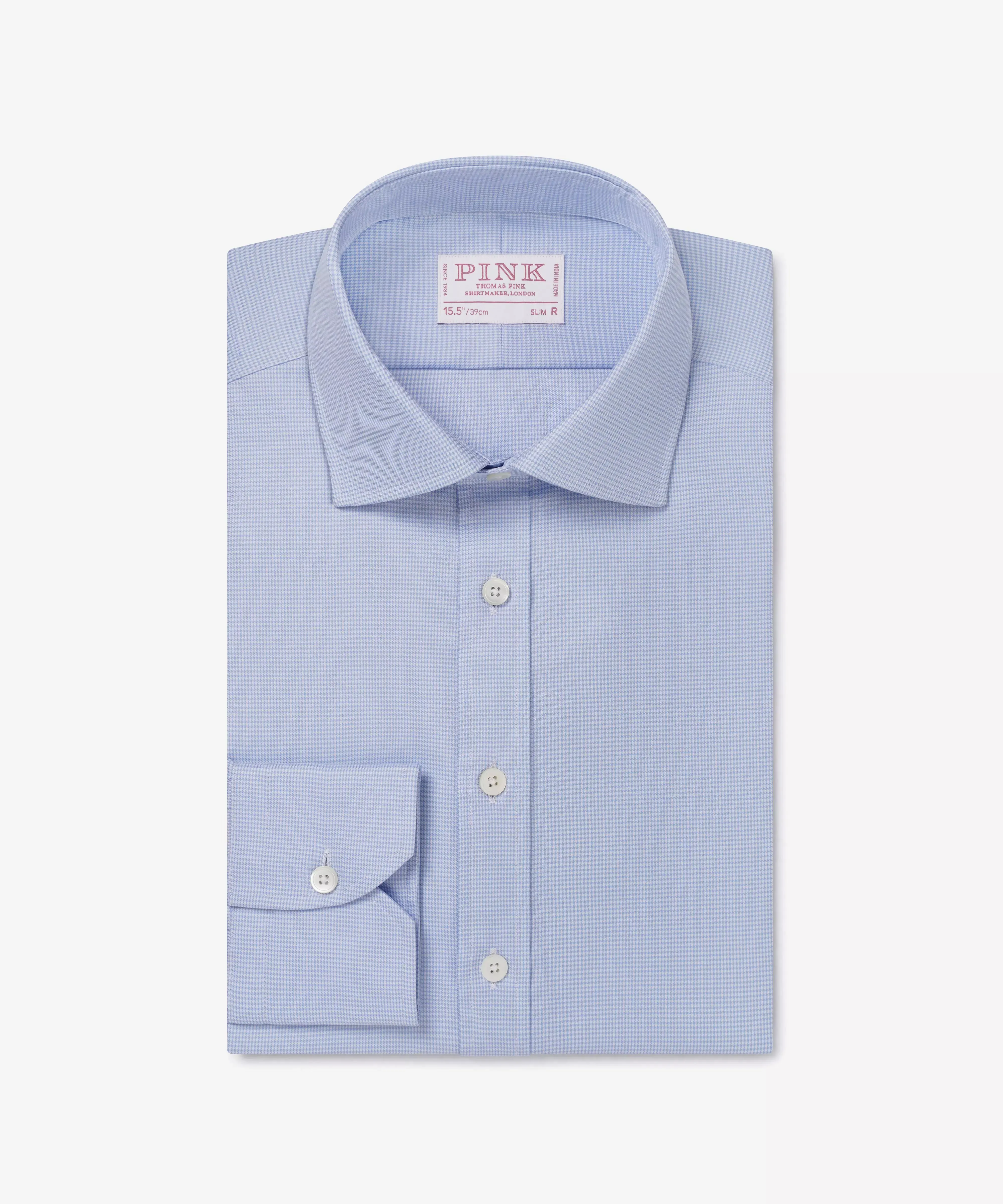 Blue & White Slim Fit Micro Puppytooth Dress Shirt