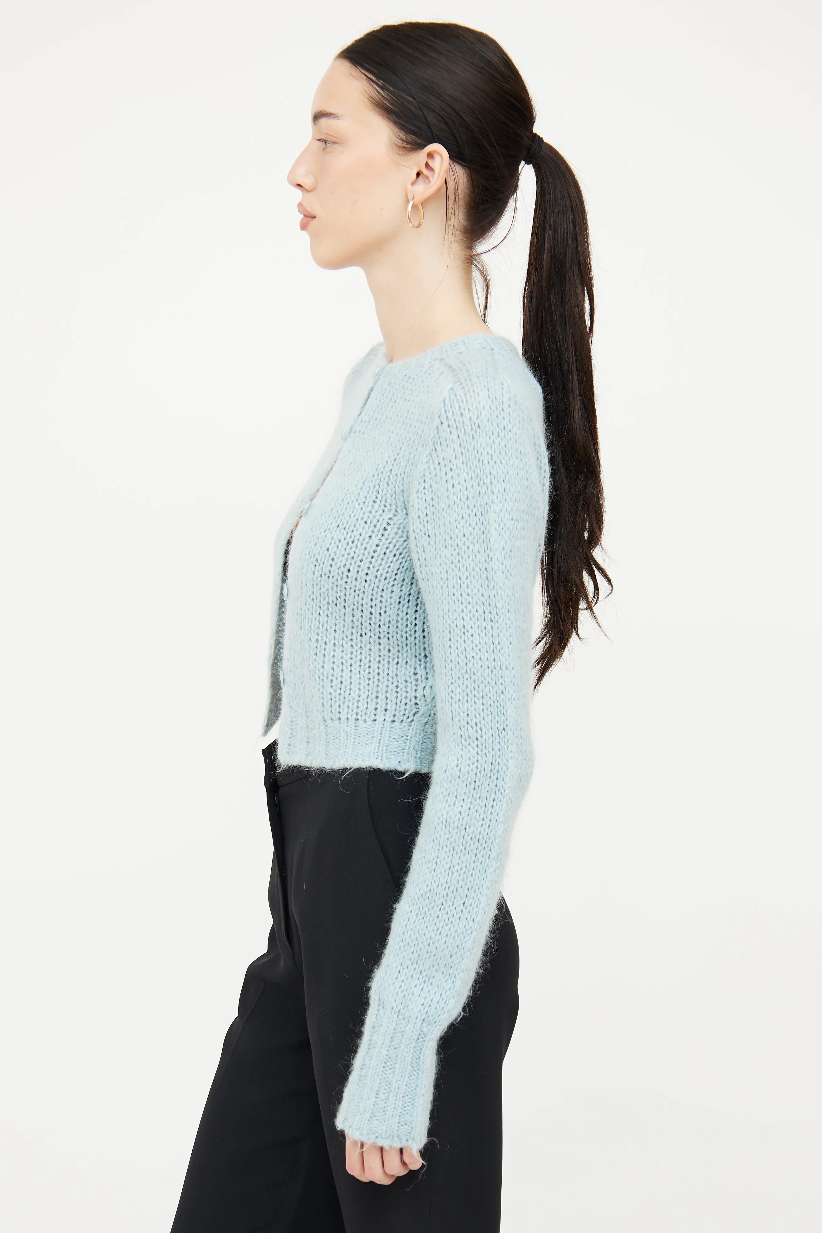 Blue Cropped Mohair Cardigan