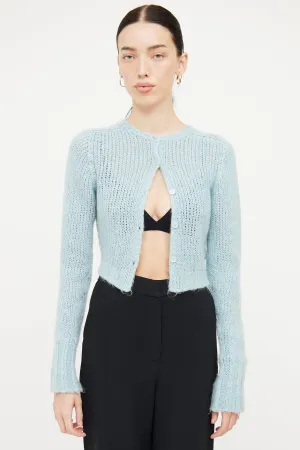 Blue Cropped Mohair Cardigan