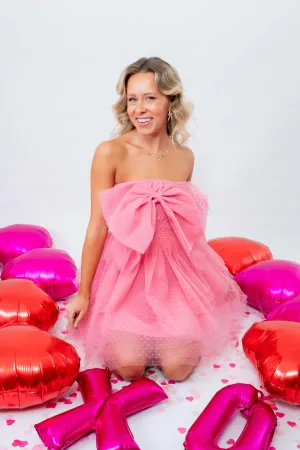 Bow-Front Tulle Gathered Volume Mini Dress