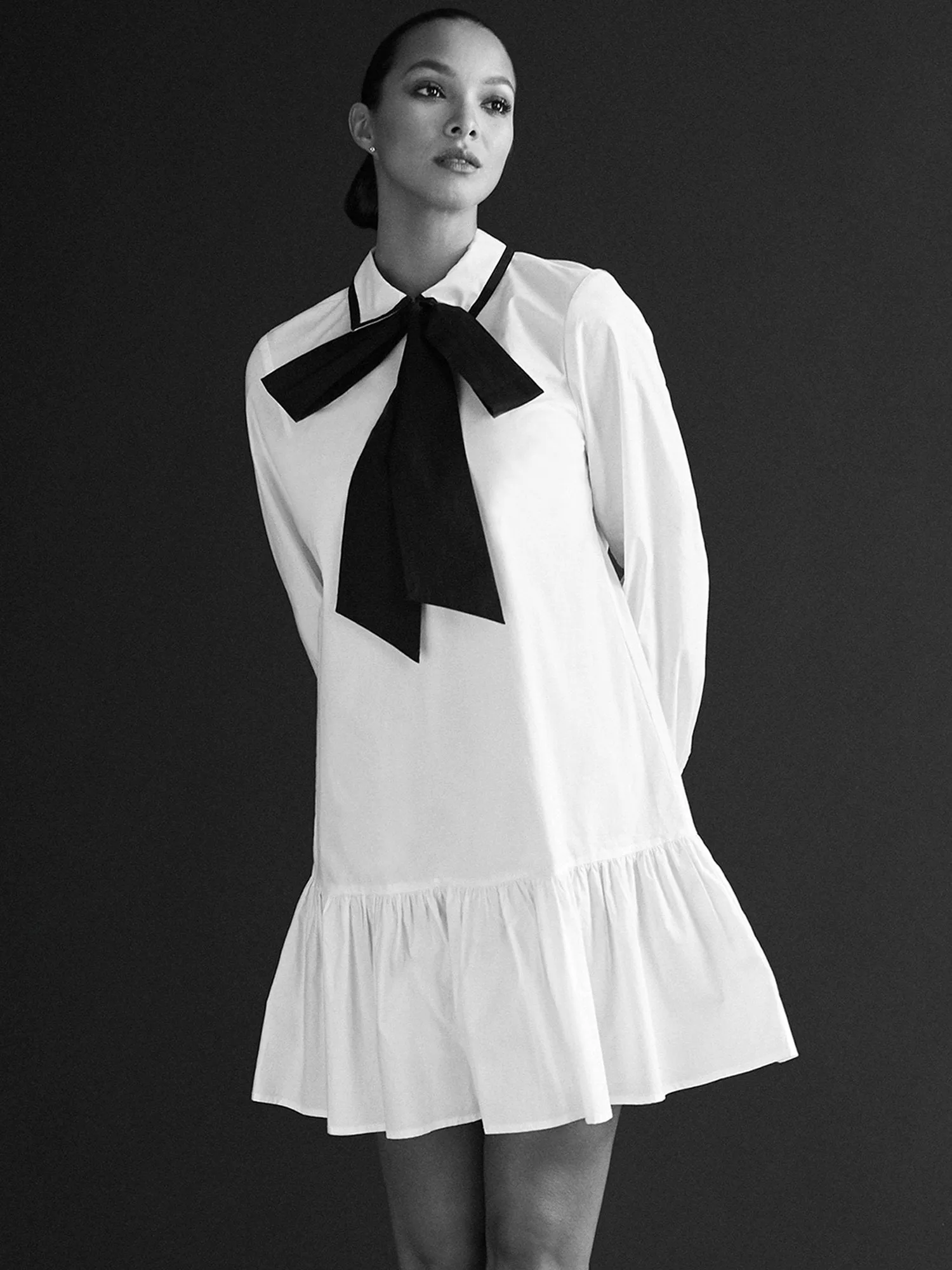 Bow-Neck Poplin Dress