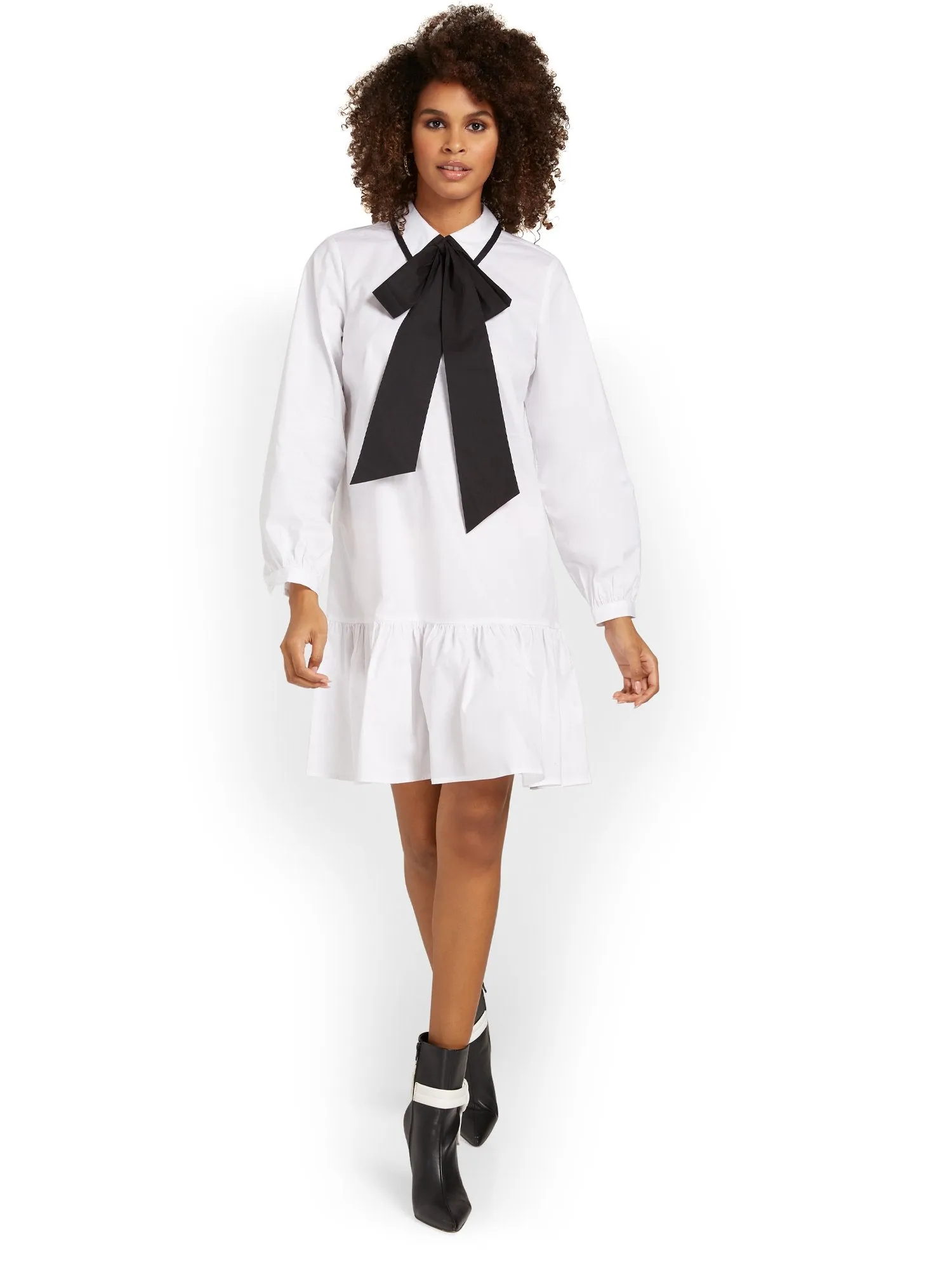 Bow-Neck Poplin Dress