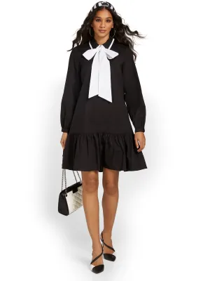 Bow-Neck Poplin Dress