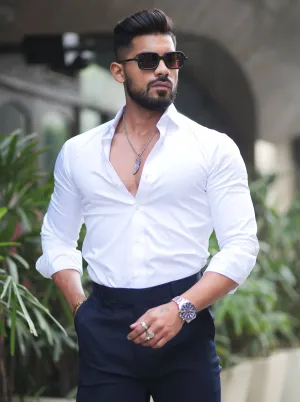 BRIGHT WHITE DOBBY TEXTURED PREMIUM GIZA COTTON SHIRT