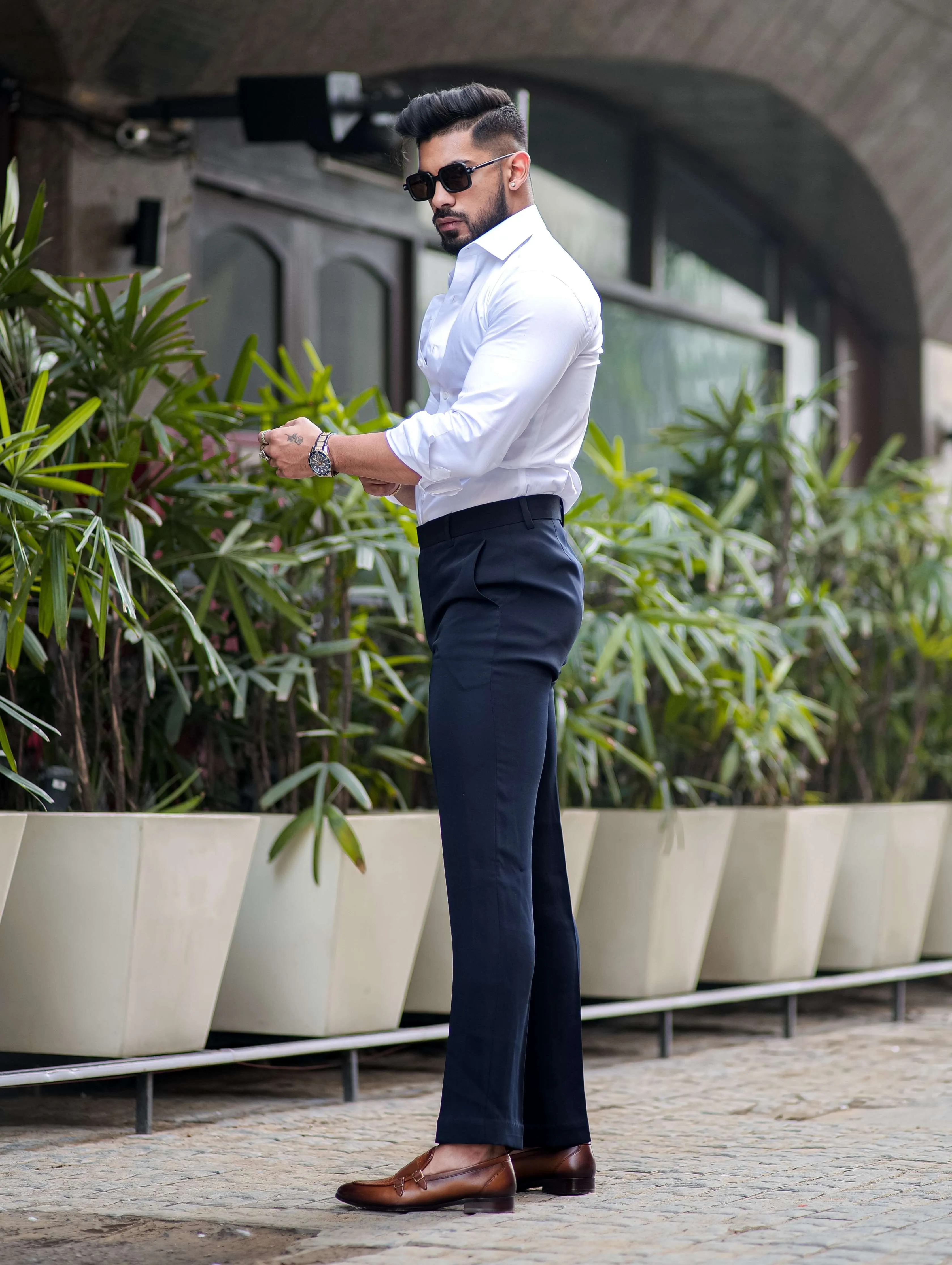 BRIGHT WHITE DOBBY TEXTURED PREMIUM GIZA COTTON SHIRT