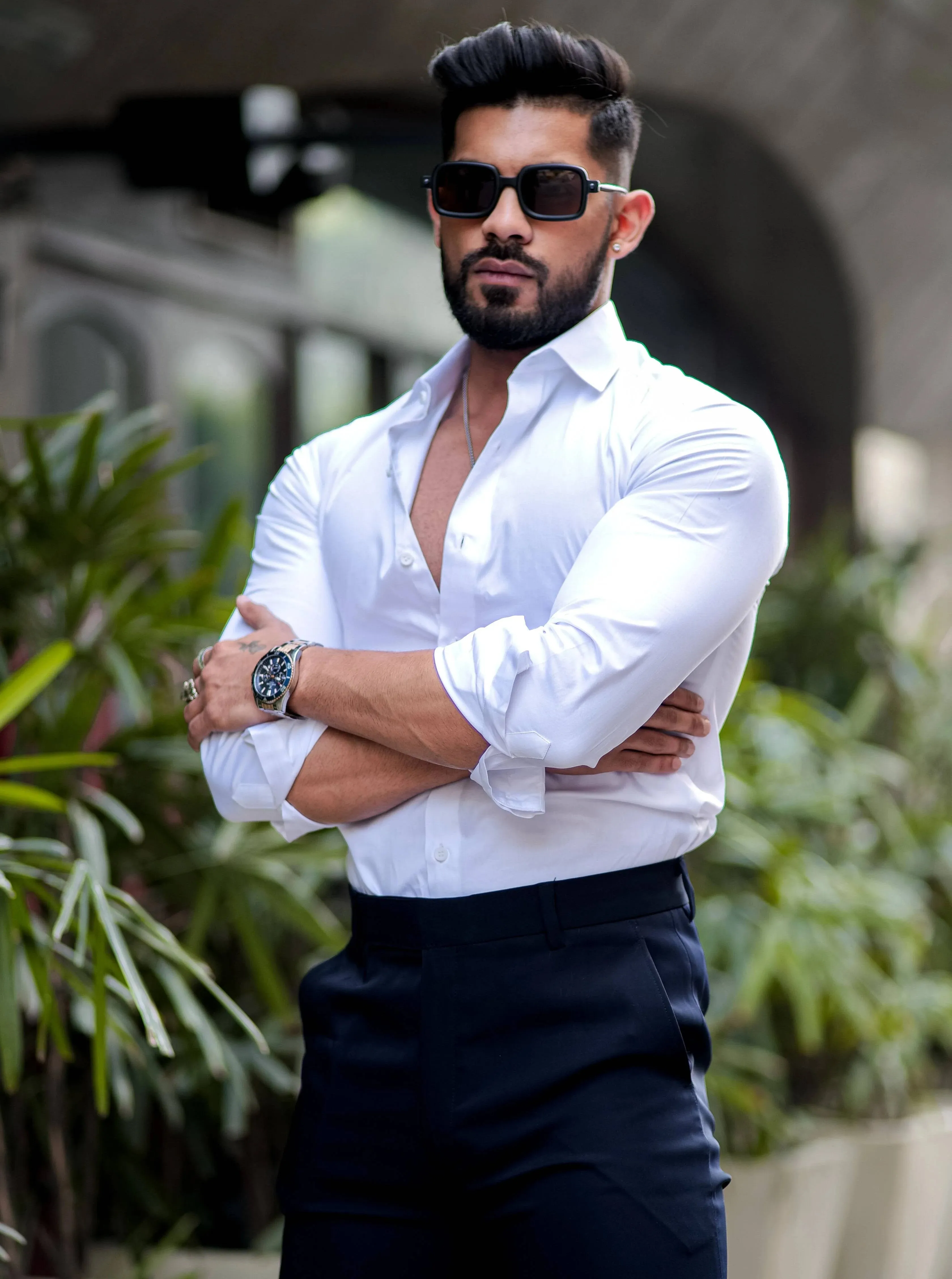 BRIGHT WHITE DOBBY TEXTURED PREMIUM GIZA COTTON SHIRT