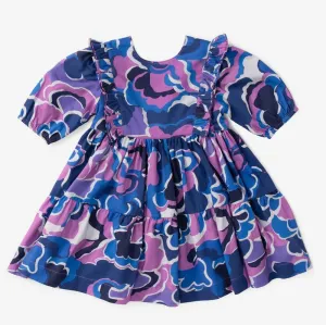 Briton Court Kelly Ruffle Bib Dress in Purple Clouds
