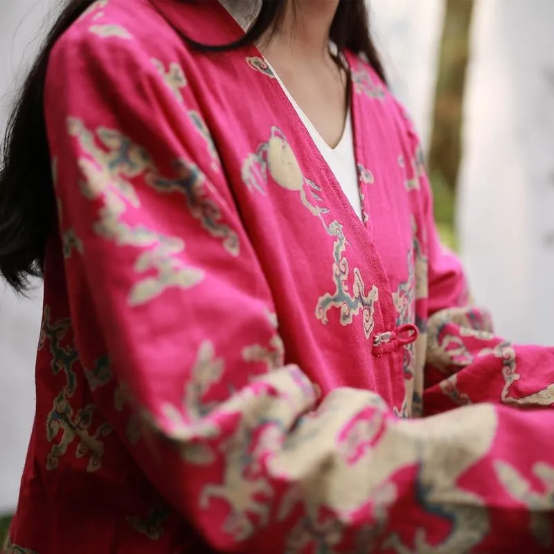Chinese Dragon Cotton Linen Long Cardigan