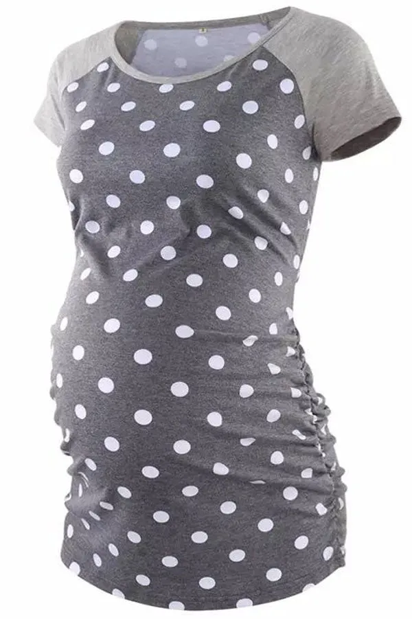 Comfortable Short-Sleeved Polka Dot Maternity Top