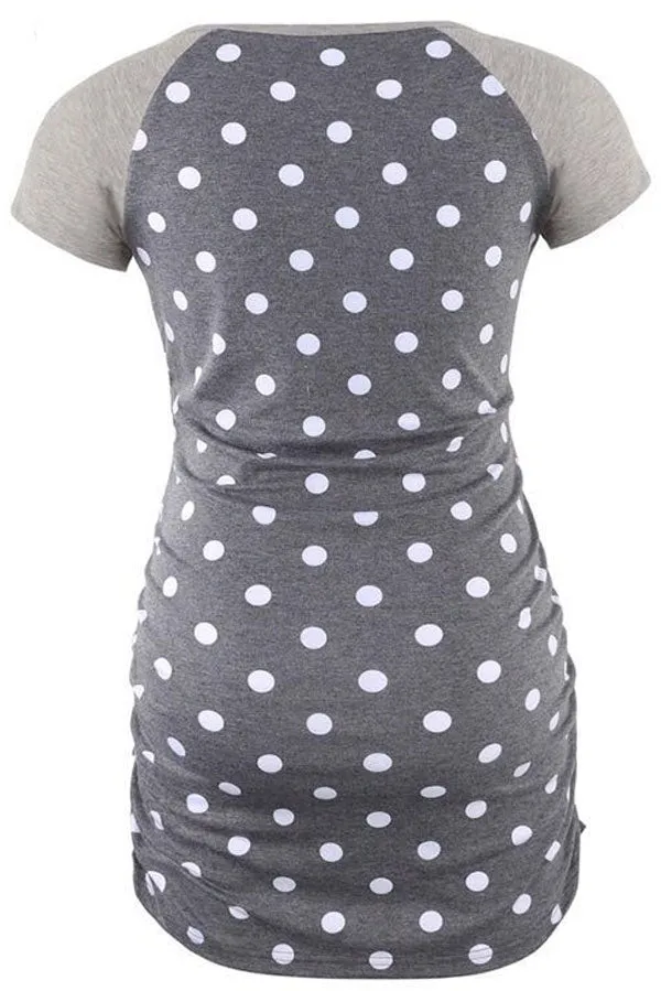 Comfortable Short-Sleeved Polka Dot Maternity Top