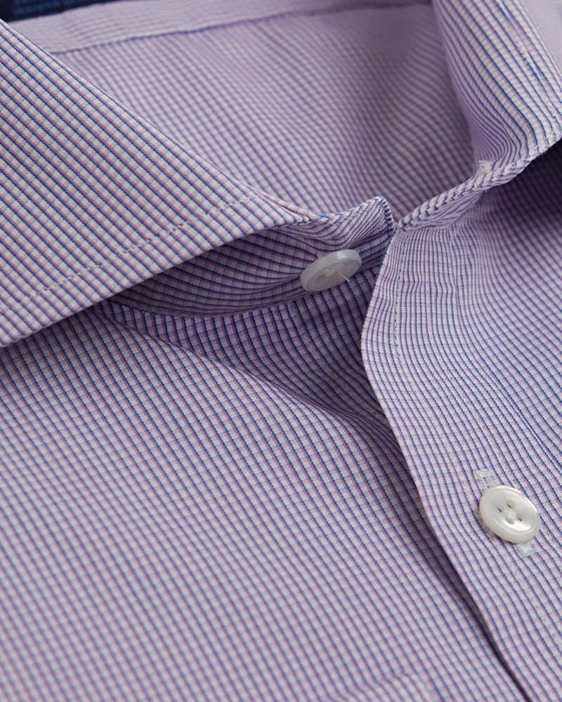 Contemporary Fit, Cut-away Collar, 2 Button Cuff Shirt in a Lilac, Navy & White Check Poplin Cotton