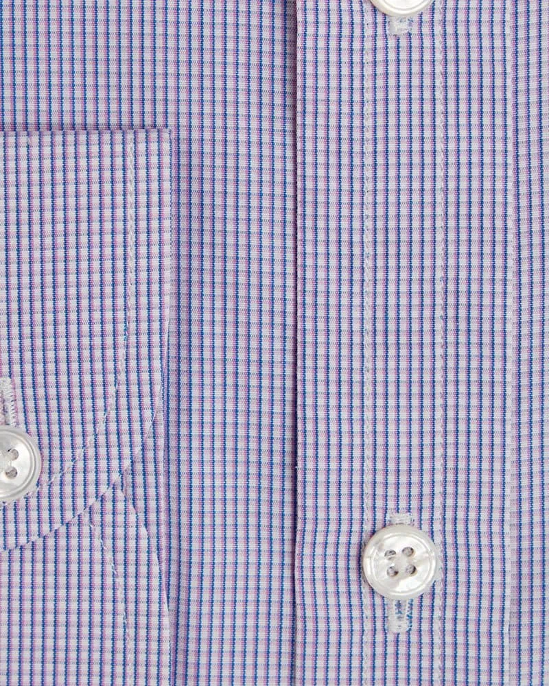 Contemporary Fit, Cut-away Collar, 2 Button Cuff Shirt in a Lilac, Navy & White Check Poplin Cotton