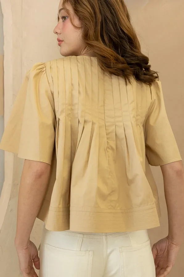 Crop Pleated Camel Top