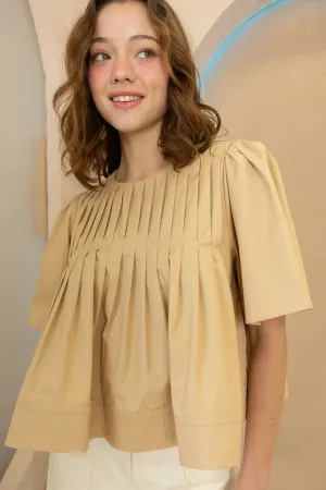 Crop Pleated Camel Top