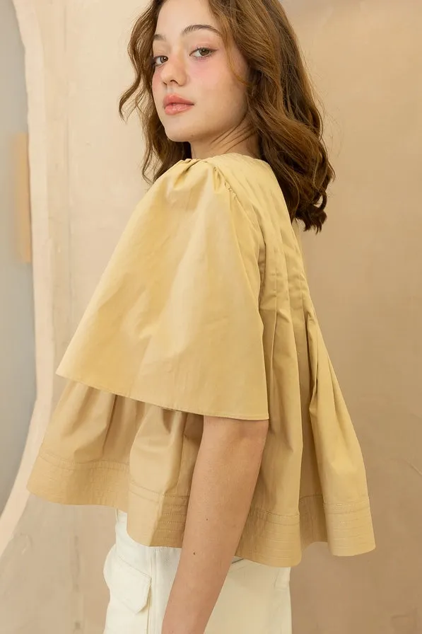 Crop Pleated Camel Top