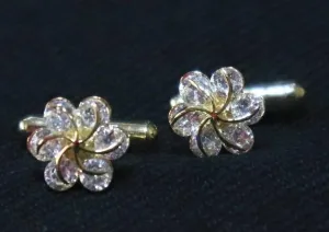 Crystal Flower Design Golden Metallic Cufflinks