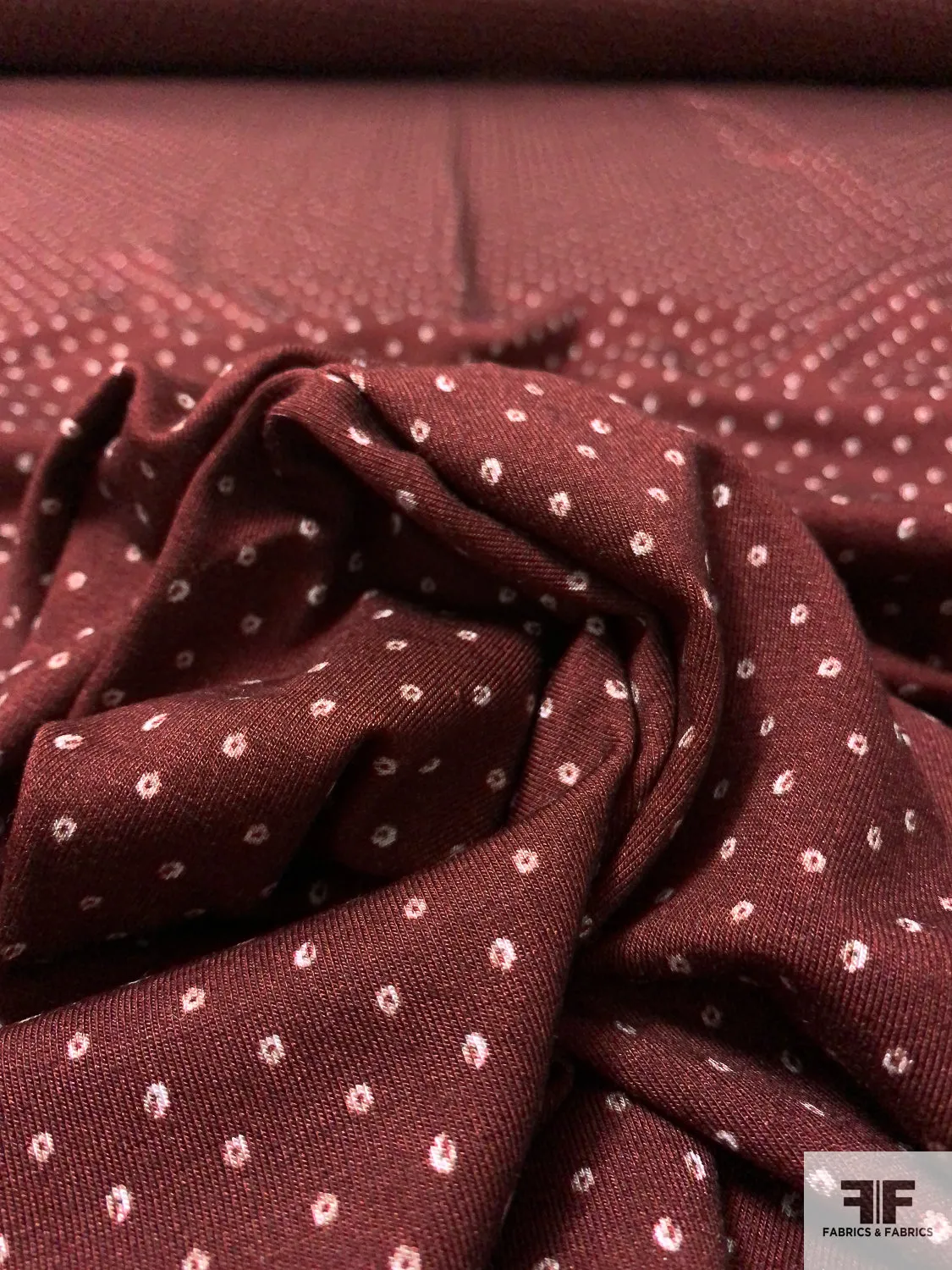 Ditsy Dotted Printed Stretch Jersey Knit - Brown / Light Ivory