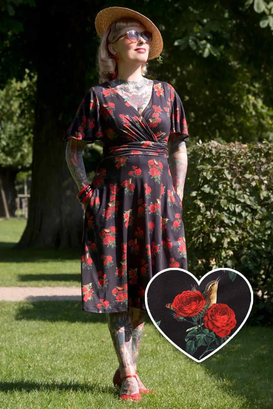 Donna Red Rose Crossover Bust Dress