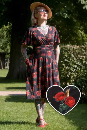 Donna Red Rose Crossover Bust Dress