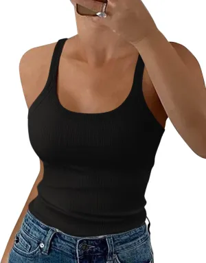 EADINVE Women's Scoop Neck Spaghetti Strap Tank Top Ribbed Sleeveless Slim Fit Camisole Summer Casual Outfits 2025