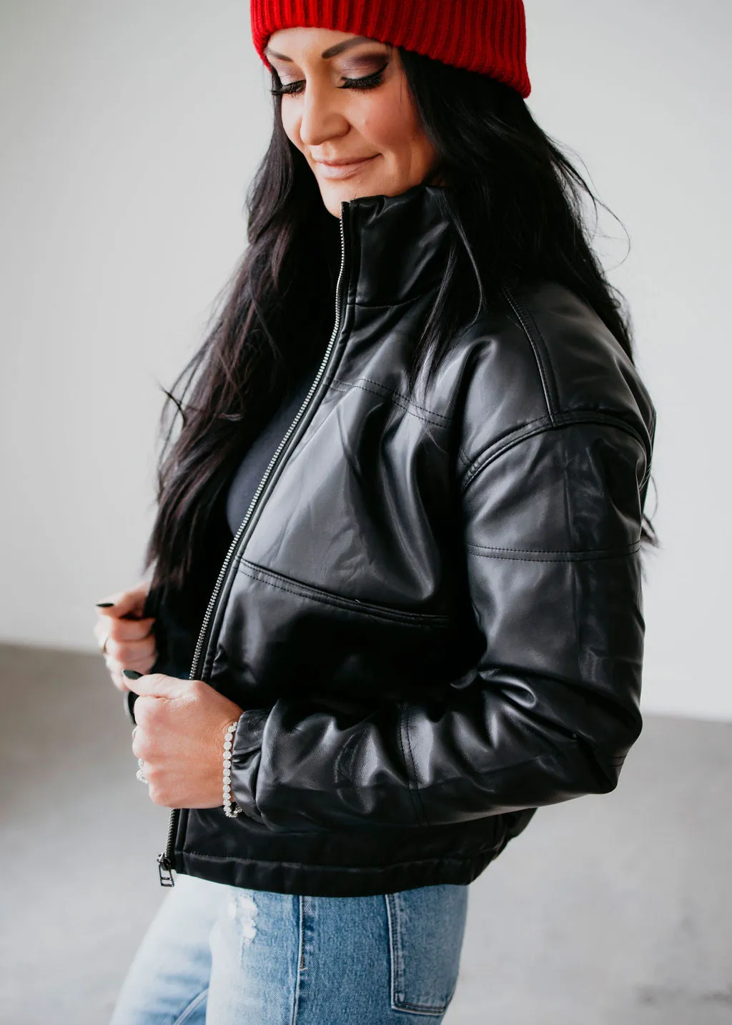 Emory Faux Leather Puffer Jacket