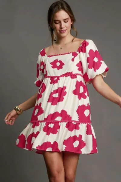 Floral Short Sleeve Mini Dress