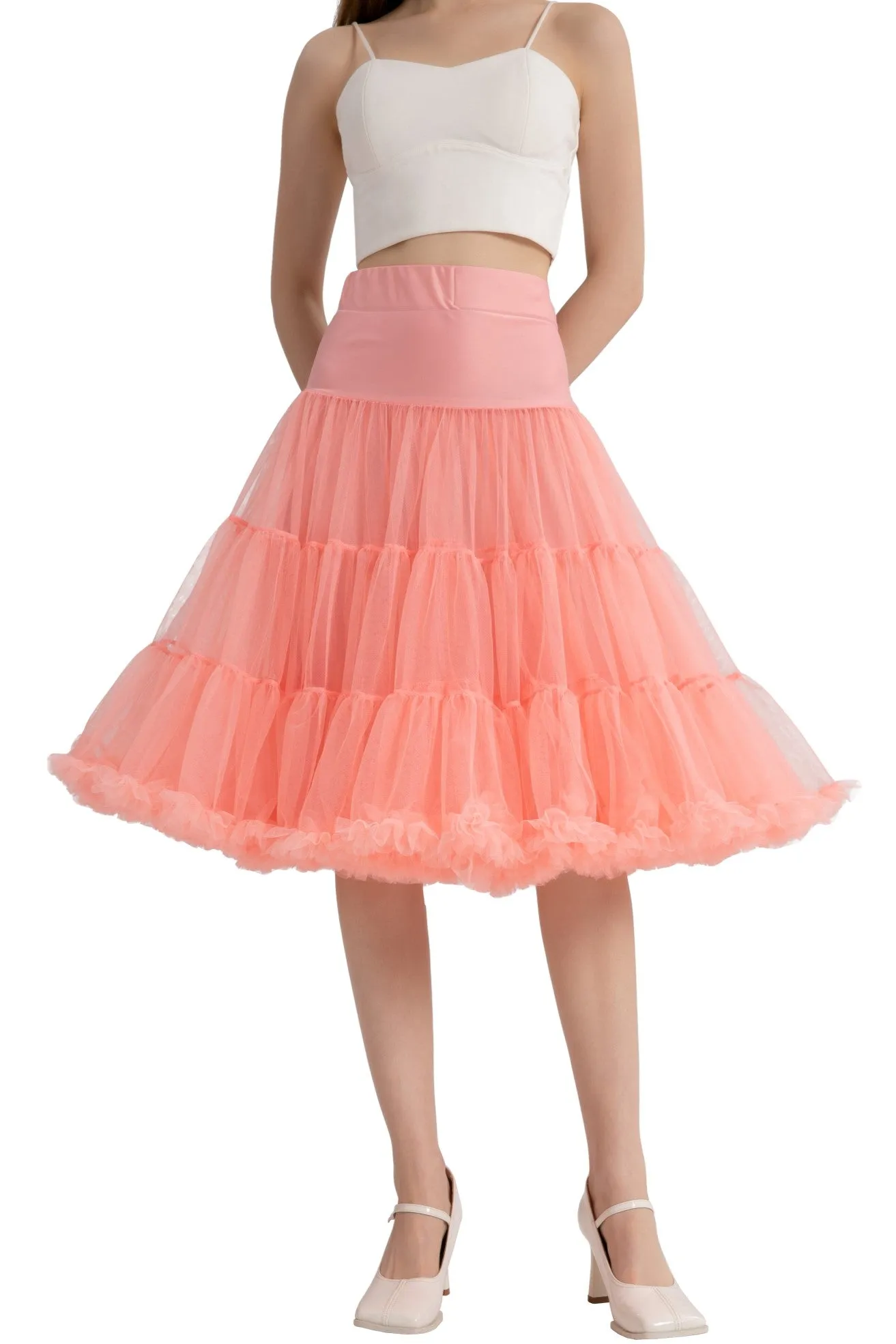 Fluffy Net Petticoat 25.5 Inches In Coral Pink