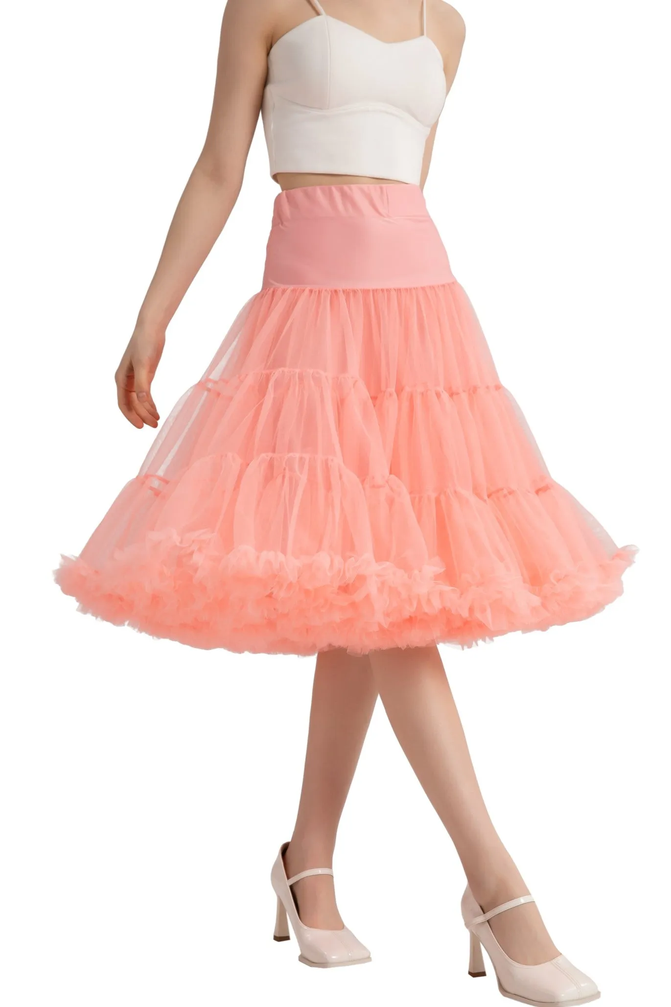 Fluffy Net Petticoat 25.5 Inches In Coral Pink