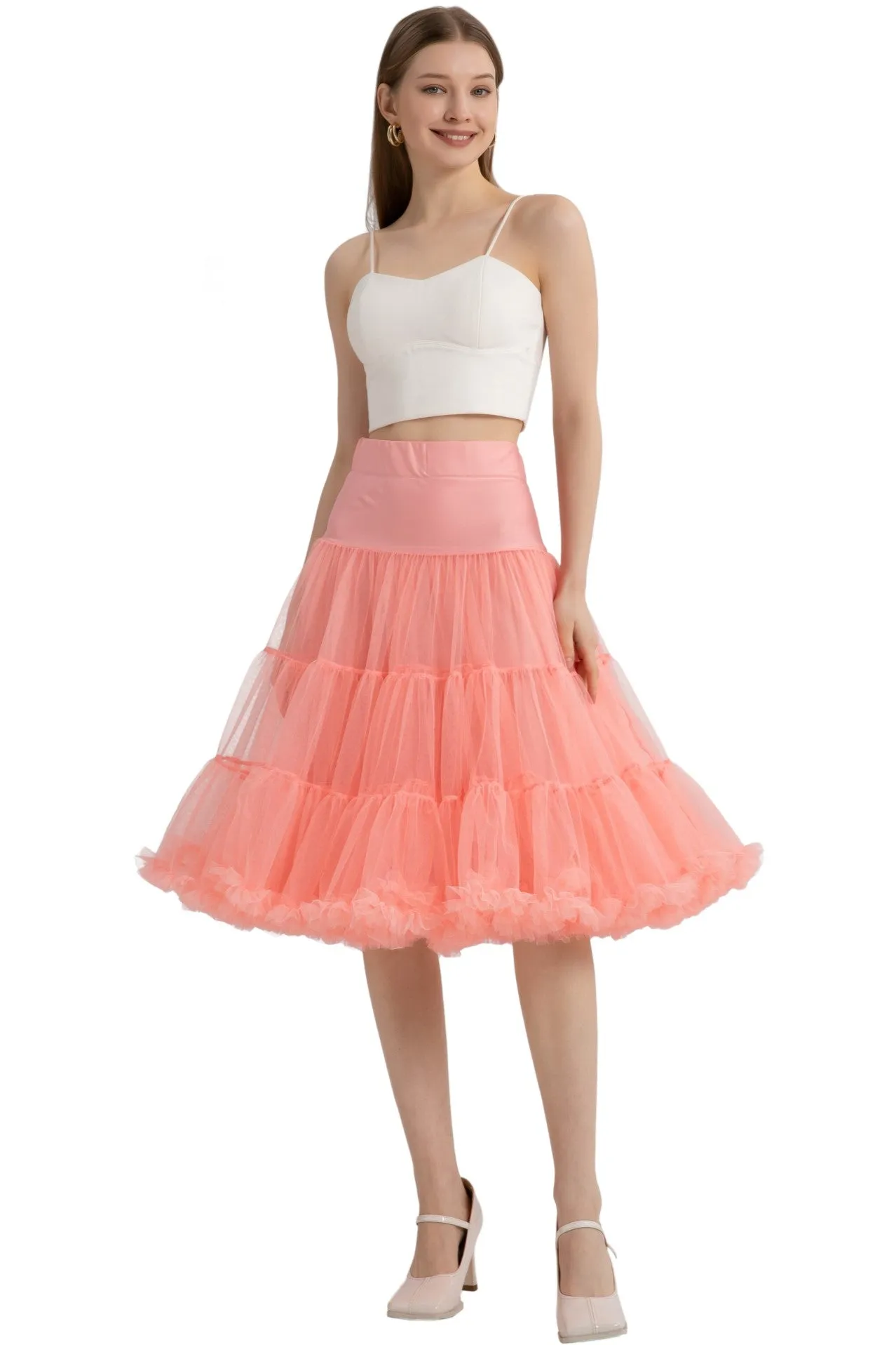 Fluffy Net Petticoat 25.5 Inches In Coral Pink