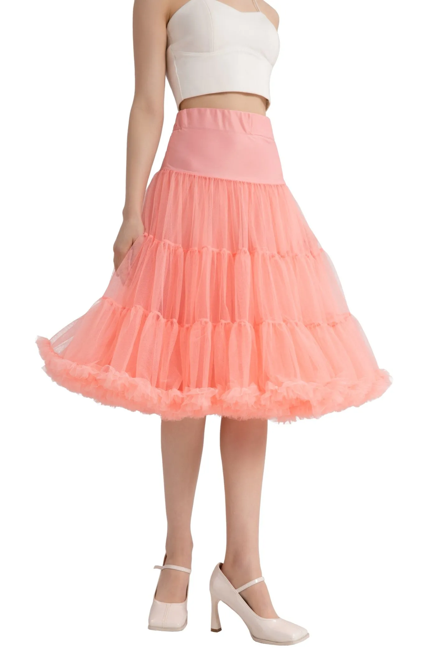 Fluffy Net Petticoat 25.5 Inches In Coral Pink