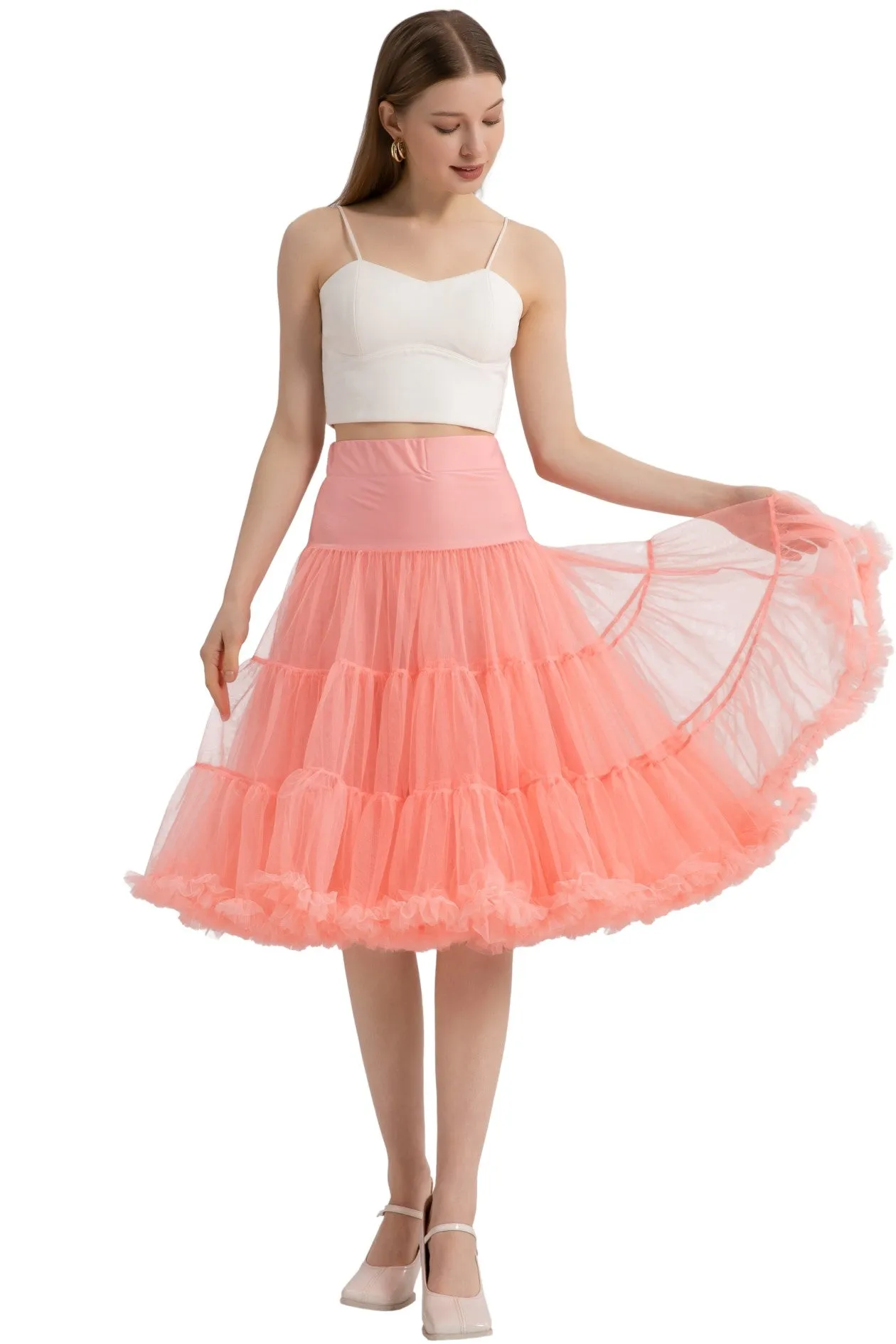 Fluffy Net Petticoat 25.5 Inches In Coral Pink