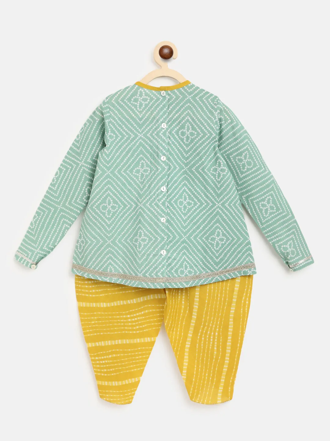 Girls Green Printed Bandhani Suit Set