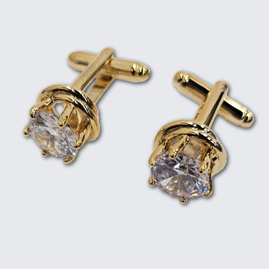 Gold Love Knots with Cubic Zirconia Formal Studs and Cufflinks